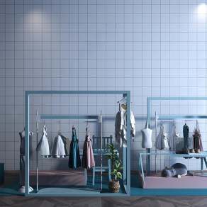 北欧儿童服装展架3D模型下载